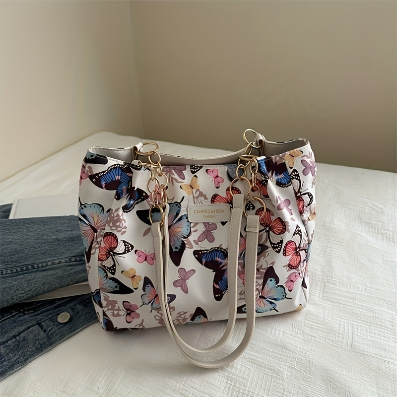 Sac Cabas en Toile à la Mode avec Motif Papillon Artistique – Bandoulière Amovible, Spacieux et Stylé pour Femmes, Fermeture Éclair