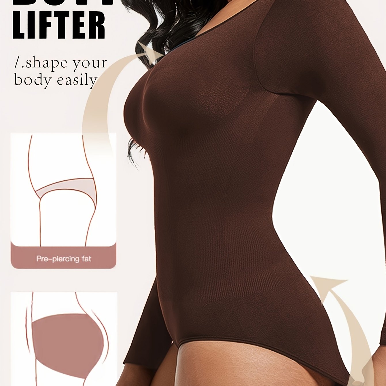 Body Femme Sexy Manches Longues – Col Rond, Taille Haute, Sans Coutures, Dos Nu Col Carré, Combinaison Short Mi-Cuisse, Idéal Fitness Printemps/Été, Tissu Lisse, Polyvalent