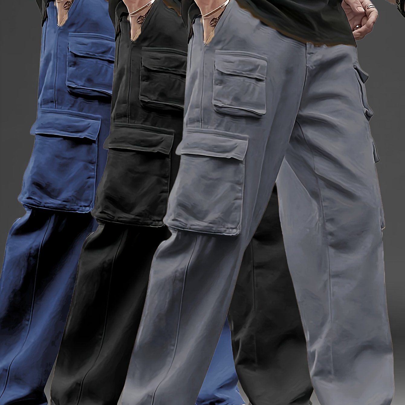 3pcs Pantalons Cargo Homme – Multipoches, Loose Fit, Durable, Casual & Outdoor