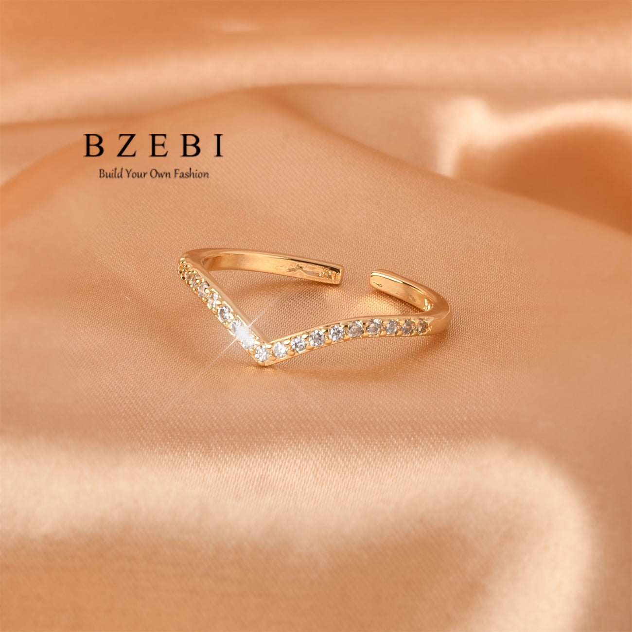 18K Gold Plated 2pcs V-Shaped Ring Jewelry Set, Fashionable Elegant Minimalist Adjustable Women's Birthday Christmas Mother's Day Valentine's Day Gift with Gift Box 726r+727r