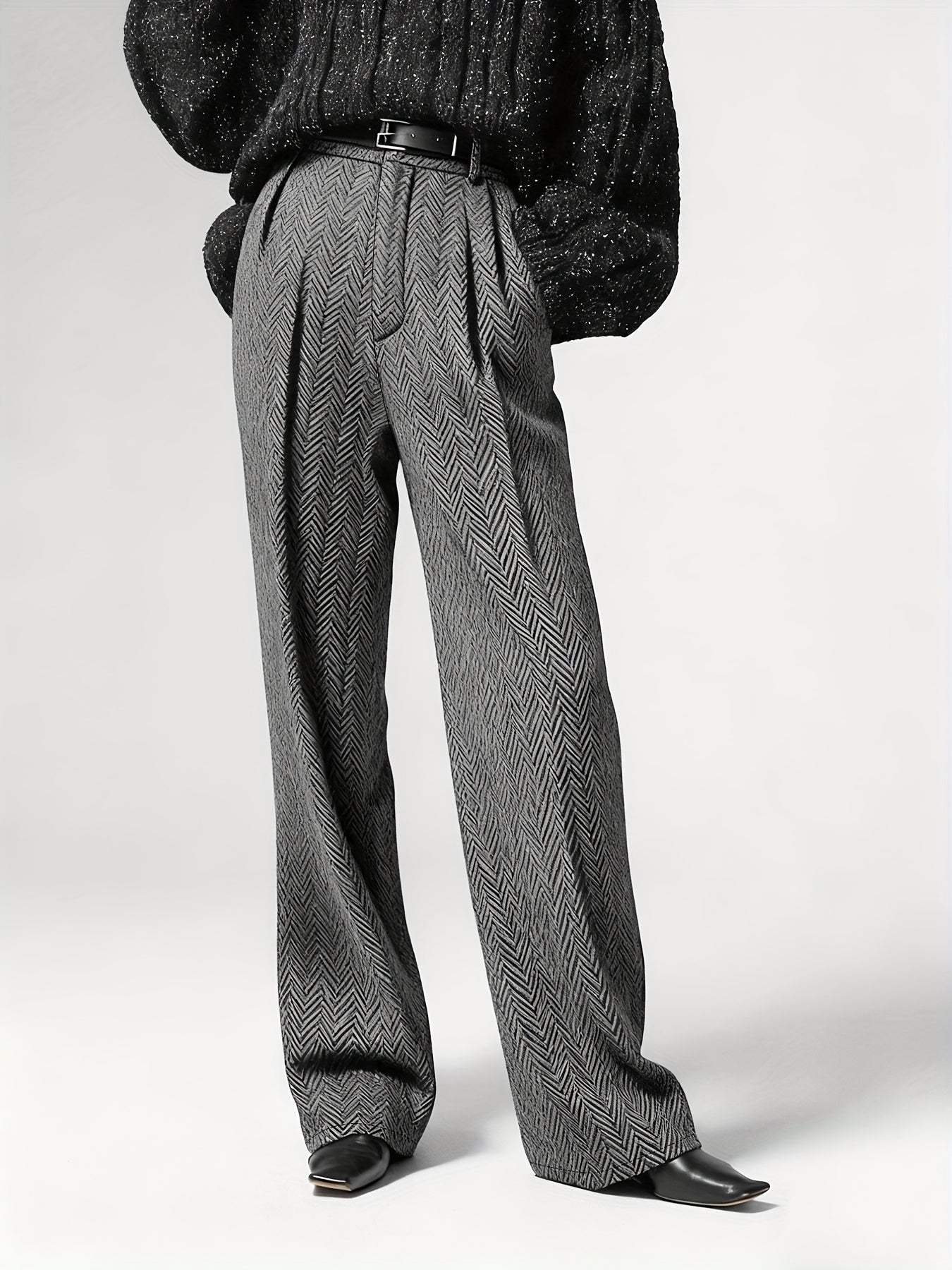 Pantalon Femme Élégant – Motif Géométrique, Coupe Tailleur, Bureau et Semi-Formel, Sans Extensibilité, Tous Saisons