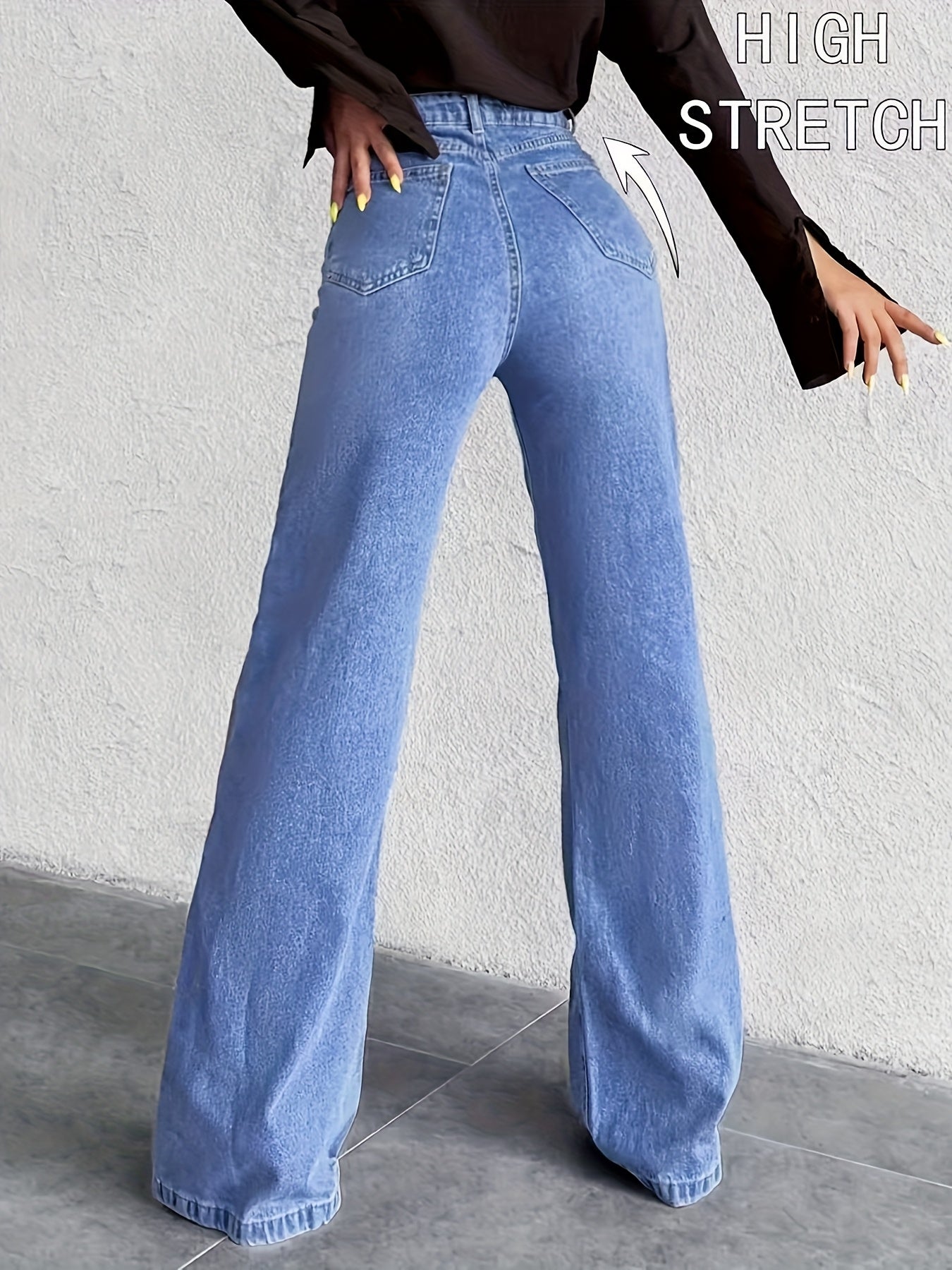 Jeans Taille Haute Évasé Extensible Contrôle Ventre Effet Push-Up Toute Saison Élégant Denim