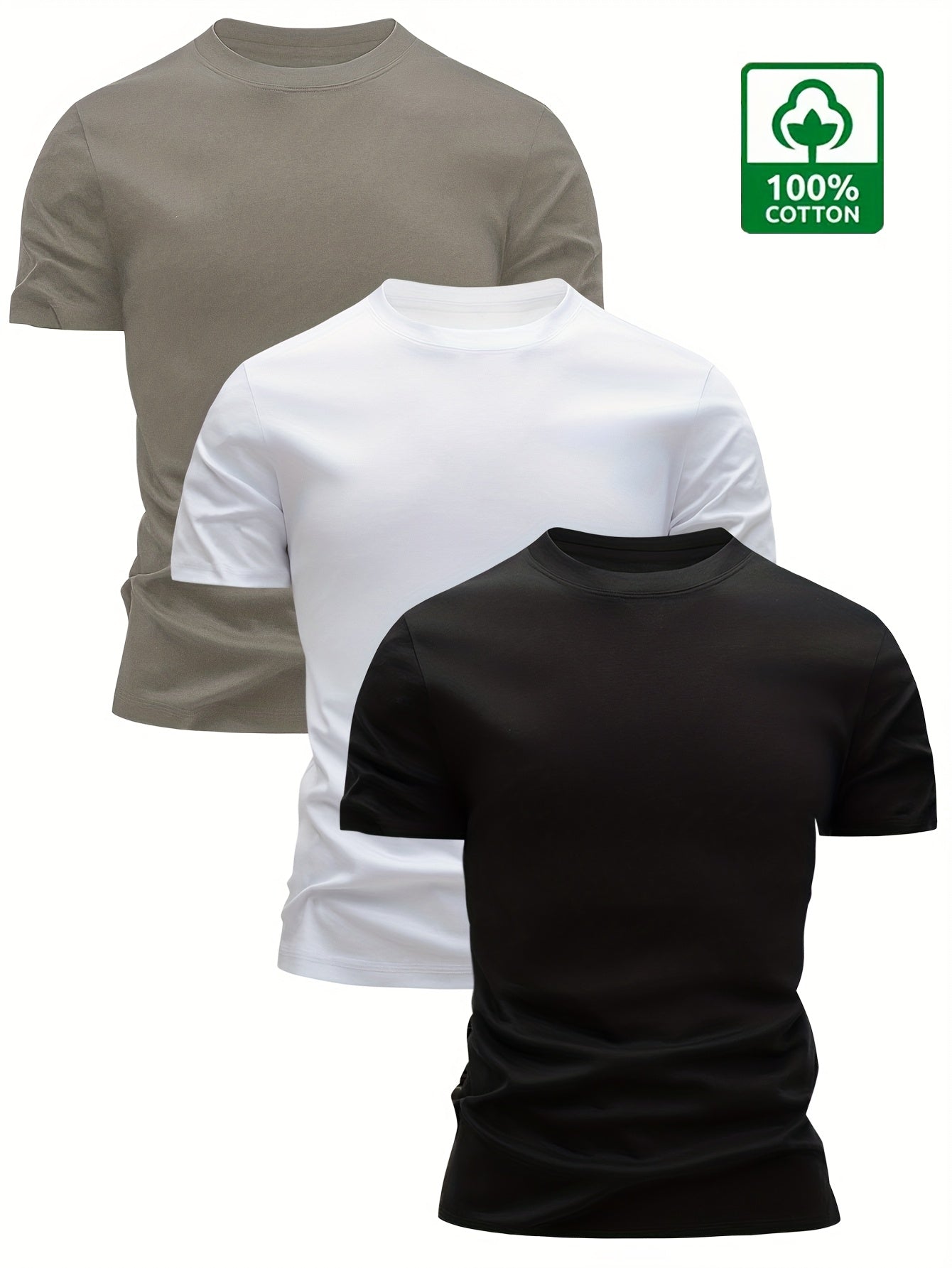 3pcs Men's 100% Cotton T-Shirts, Crew Neck Short Sleeve - Soft Comfortable Casual Style for Casual Attire, Mens Casual And Stylish Tshirts, Shirts for Women, Daily Basics Outfit, Everyday Casual Wear, Multipack Tees, Cotton C