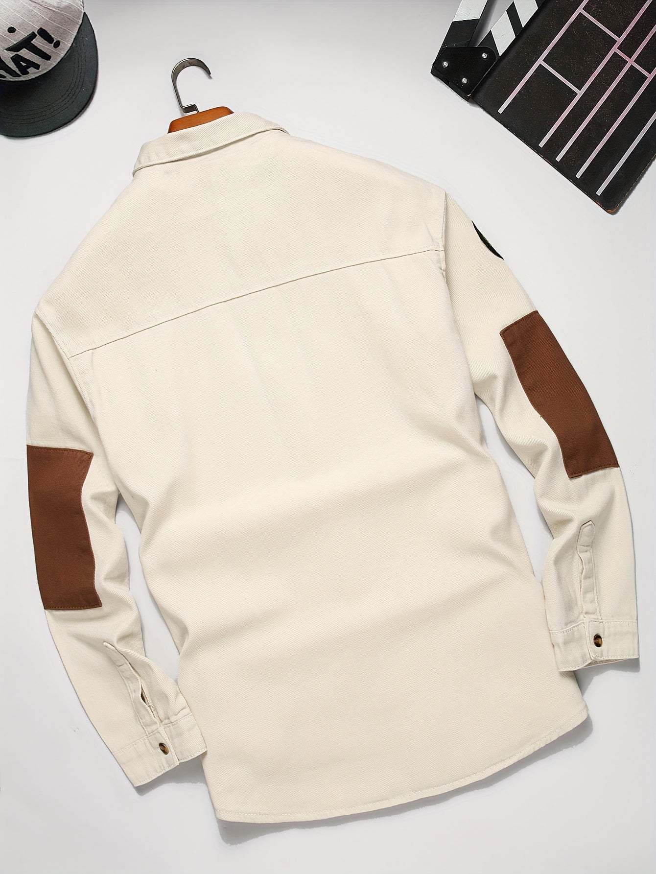 Men's Fashion Street Style Color Block Denim Shirt, Men's Stylish Comfy Denim Shirt For Spring & Autumn Wear