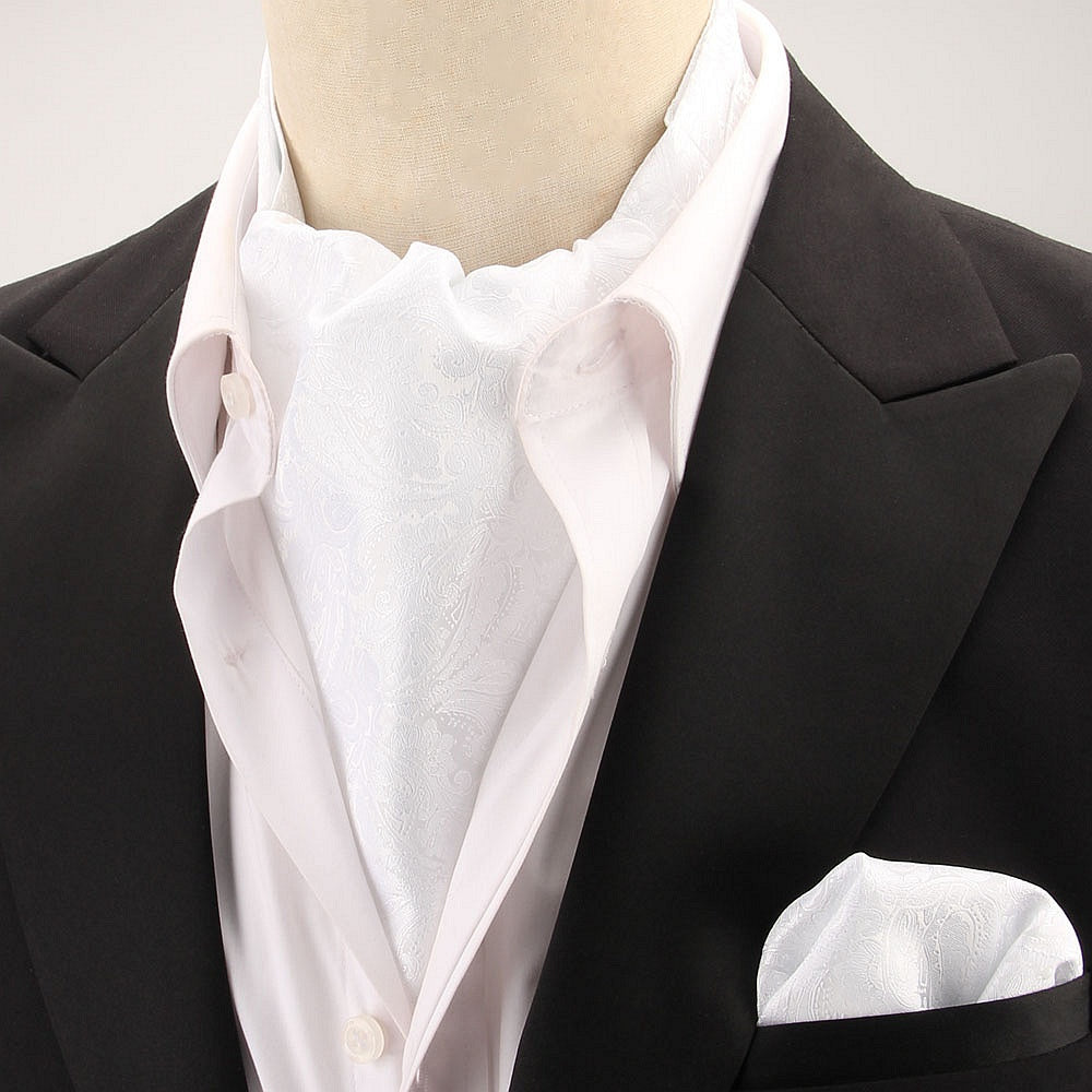 2pcs Ascot Homme – Écharpe et Pochette Style Rétro Britannique pour Mariages et Événements, Motifs Pois/Paisley/Fleur