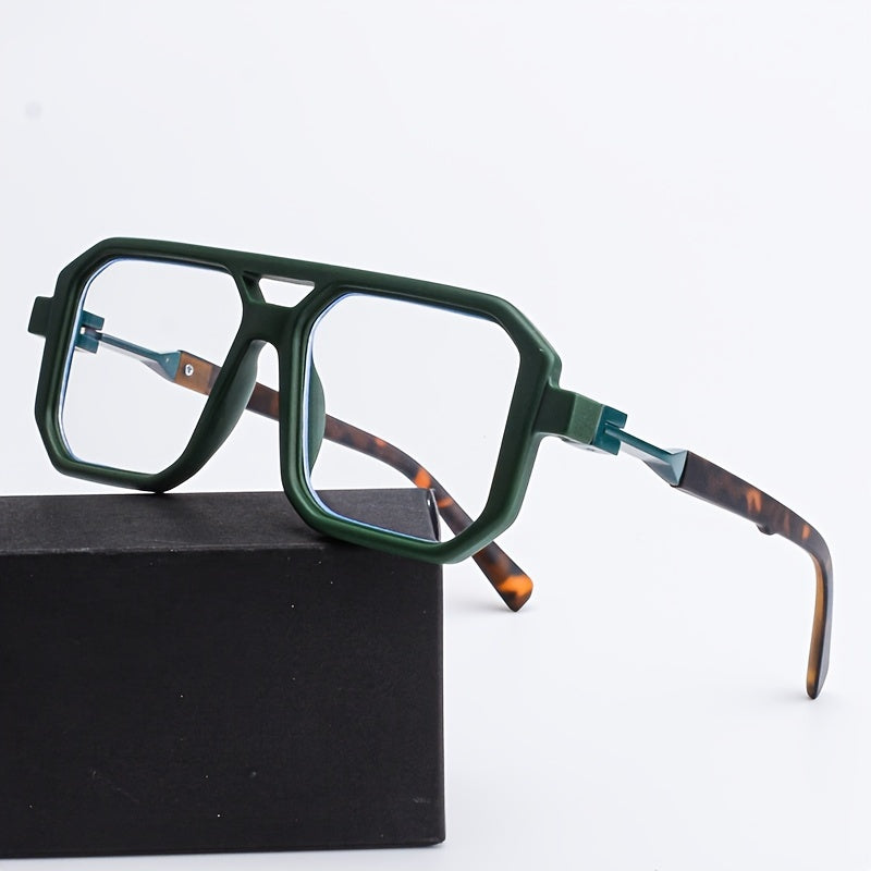 Coolyiyou Fashion Retro clear Double Bridges Square Glasses for men women Flat Light glasses fashion glasses, Ideal Choice for Protect against blue light from computers and electronic devices, Gifts with Case, Cloth