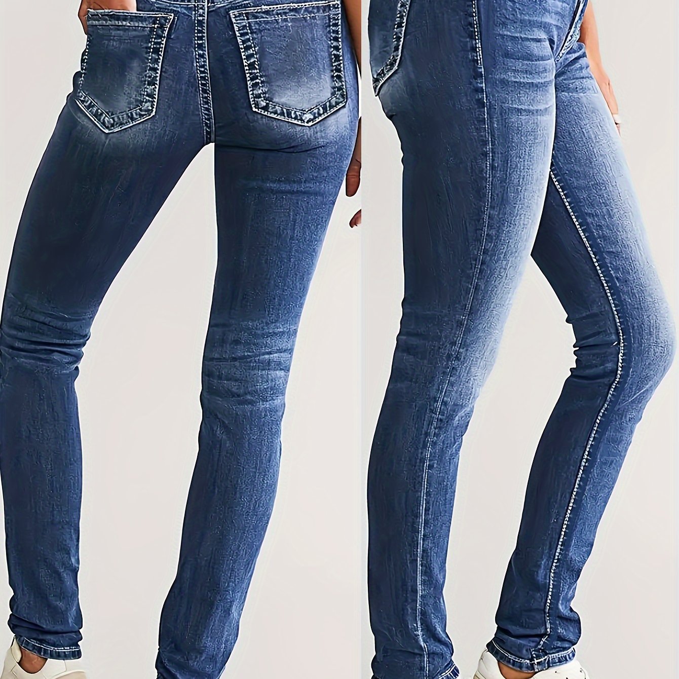 Jeans Femme Extensible Rétro Polyvalent Décontracté Élégant Taille Mi-Haute Durable Lavable Slim Poches Jambe Droite Style Street