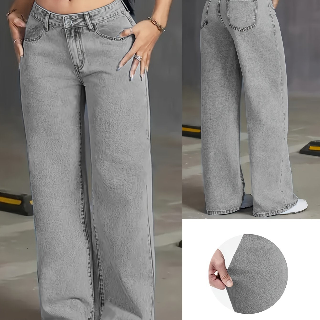 Jeans Femme Taille Haute Gris Effet Usé Jambe Large Rétro 90s Non Extensible Décontracté Streetwear Longue Toute Saison Durable