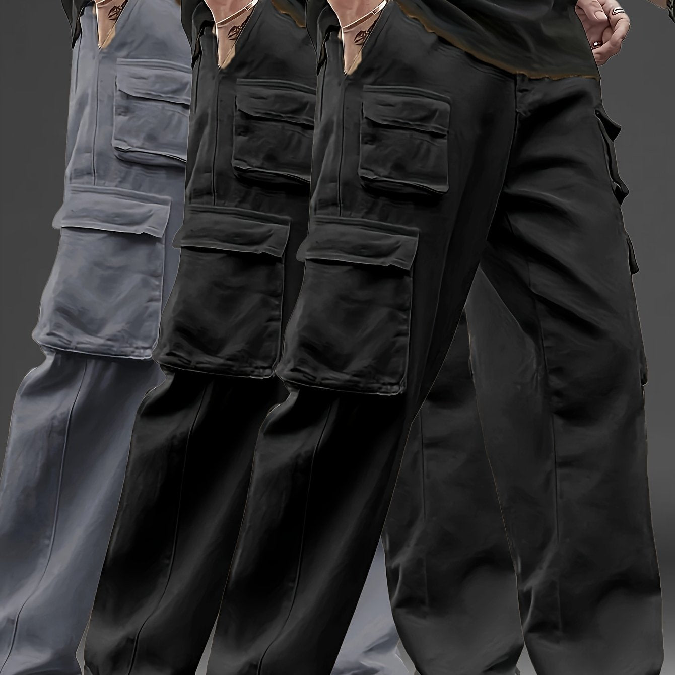 3pcs Pantalons Cargo Homme – Multipoches, Loose Fit, Durable, Casual & Outdoor