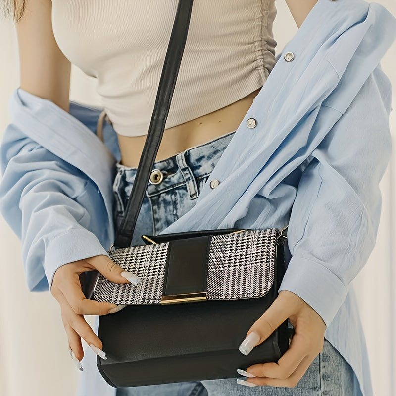 Sac à bandoulière à carreaux tendance – rabat avec bouton-pression, bandoulière, sac et portefeuille pour usage quotidien