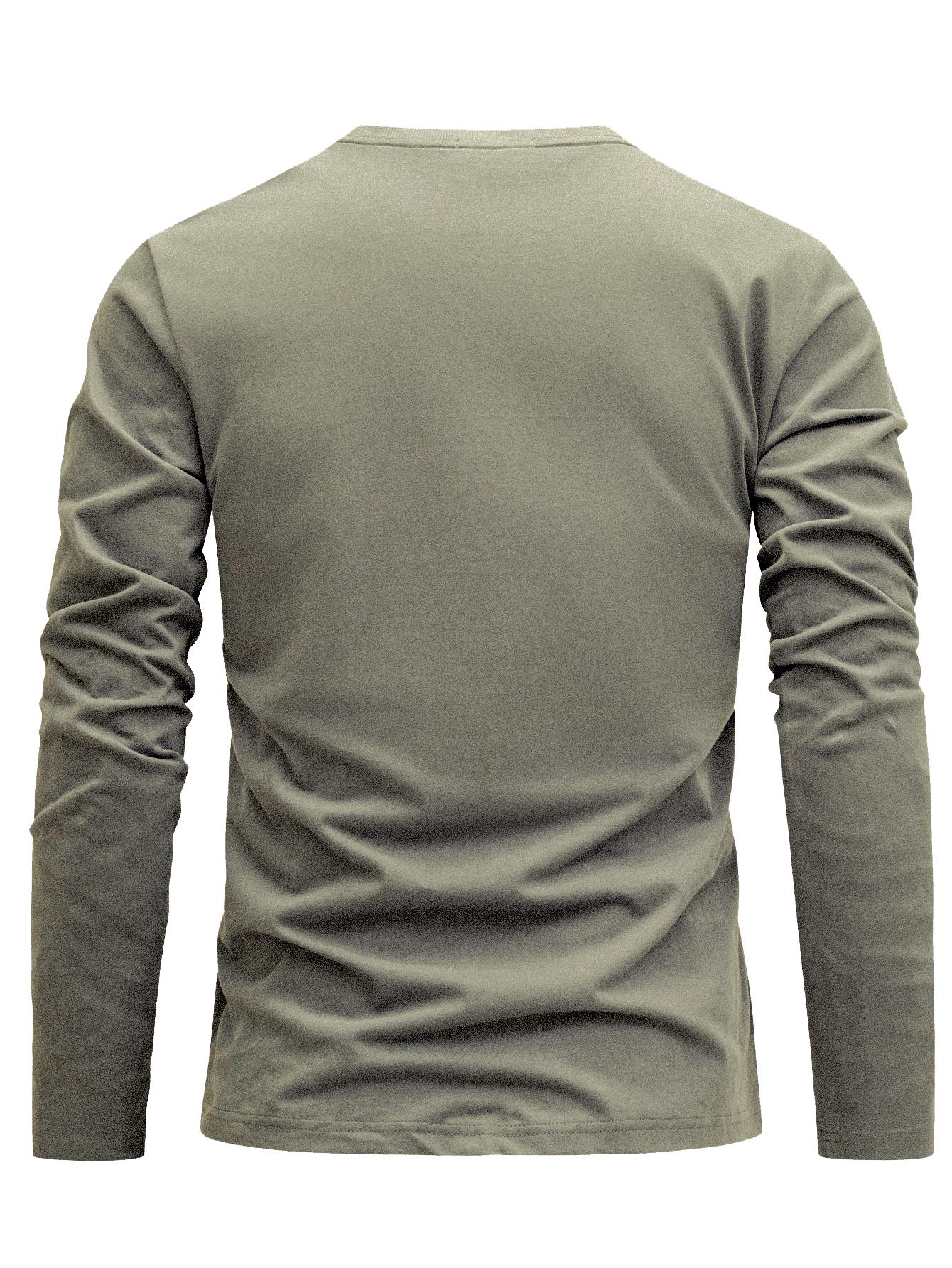 Men's 100% Cotton Long Sleeve T-Shirt with Letter 'H' Logo Patch - Round Neck Casual Top, Regular Fit Spring/Fall Everyday Basic Blouse for men - Versatile Layering Piece for Jeans & Dress Clothes