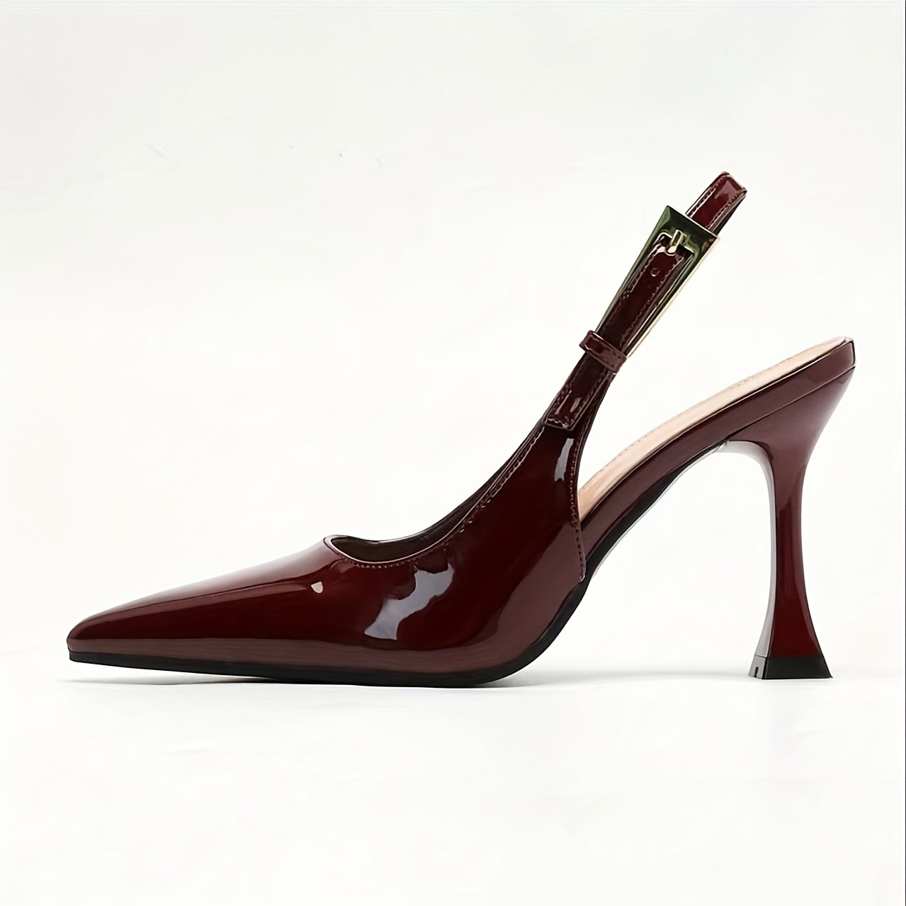 Sandales à Talons Hauts Femme Bordeaux – Bout Pointu, Talon Stiletto, Bride Cheville Réglable à Boucle, Dessus Synthétique Brillant, Idéales Soirées, Événements Formels et Tenue de Soirée, Semelle TPU Durable