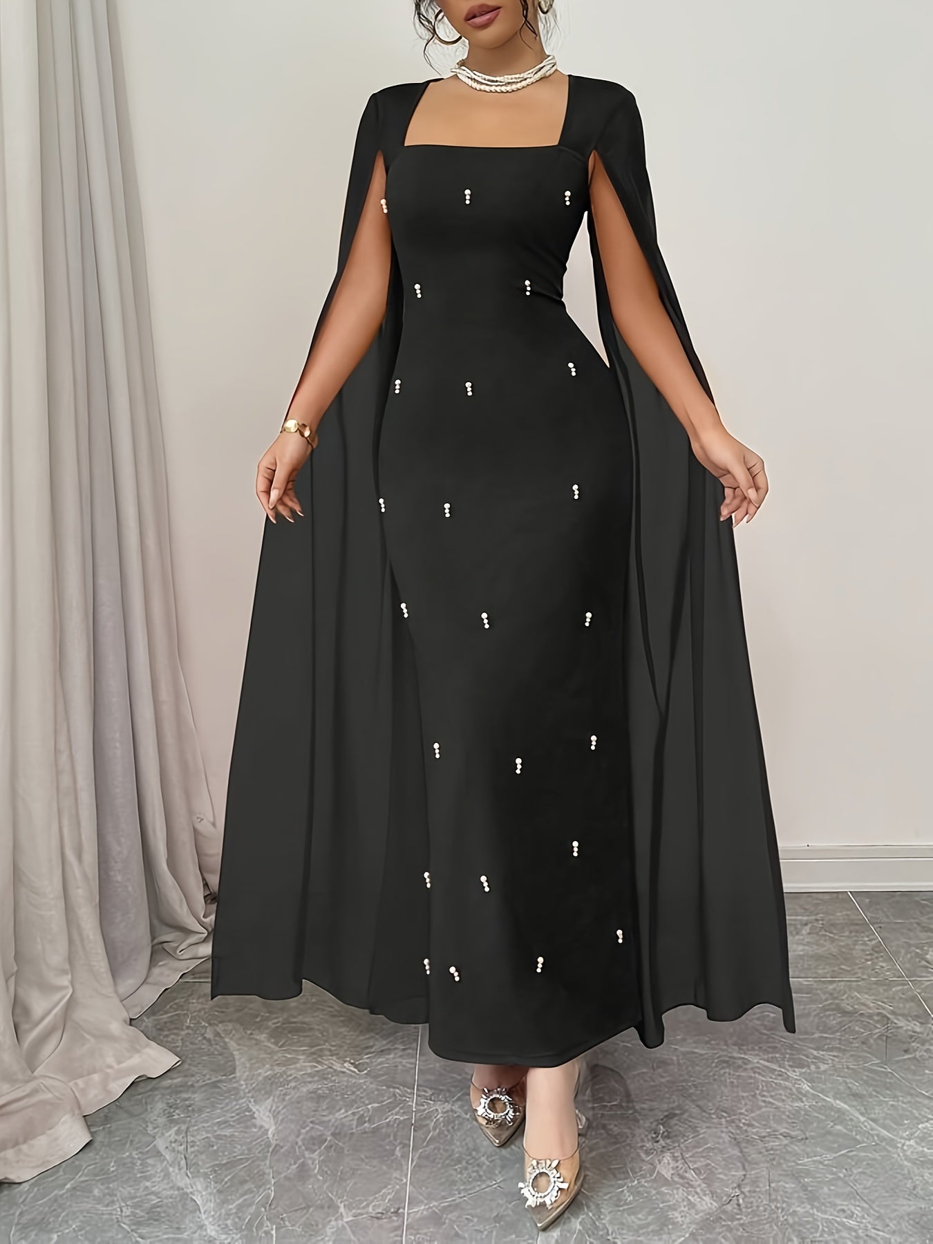 Elegant Everyday Party Fitted Shawl Collar Chiffon Sheer Stretchy Red Women'S Dress - Long Mermaid Gown for Spring And Summer