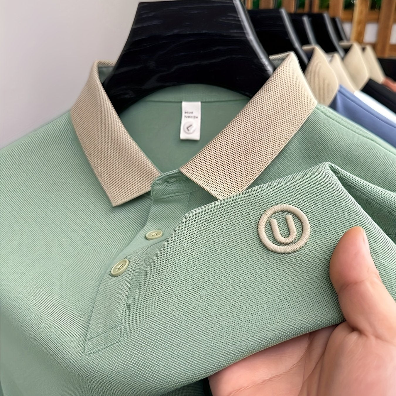 Men's Stylish Embroidered Shirt - Casual Short Sleeve, Button-Up Collar, White with Gray Collar & Cuff Accents, Soft Polyester Fabric, Perfect for Golf or Casual Attire, Golf Shirt | Embroidered Collar Detail | Smooth Texture