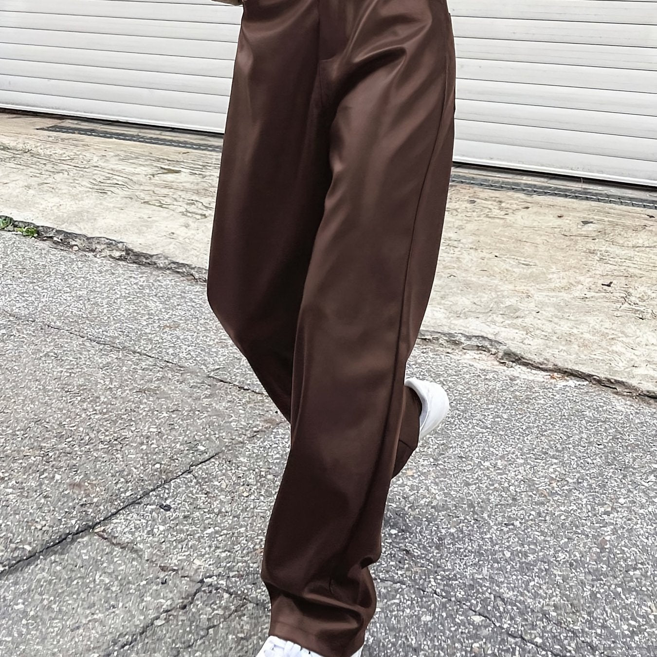 Pantalon Femme Taille Haute – Jambe Droite Marron, Élégant, Bureau et Décontracté, Poches Latérales, Extensible, Tous Saisons