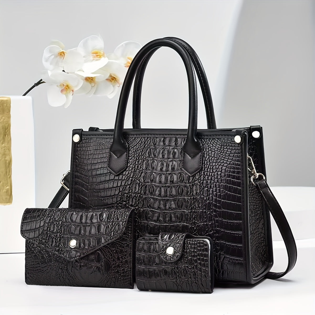 Sac crocodile luxe léger grand format tendance trois pièces mère élégante