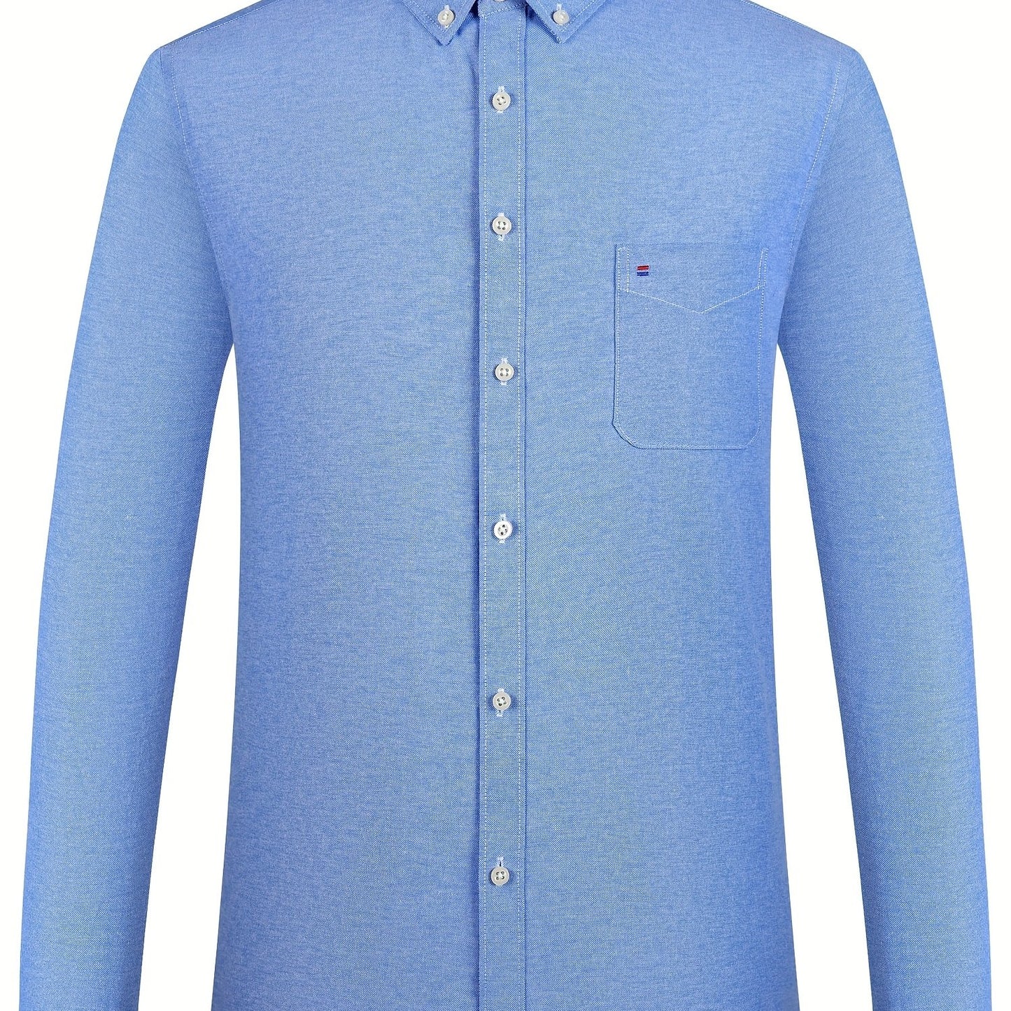 Men'S Cotton Blend Dress Shirt, Casual Lapel Collar, Non-Stretch Solid Color, Regular Long Sleeve, Embroidered Single Breasted Placket, Regular Fit, for Spring/Fall - Woven Oxford Fabric