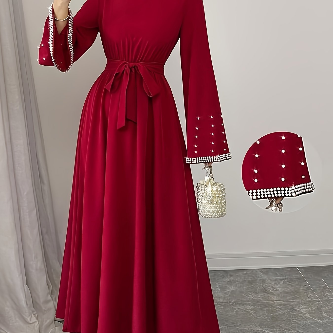 Elegant Women'S High-Neck Flared Sleeve Dress