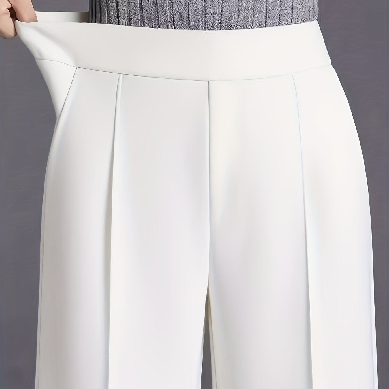 Pantalon Femme Grande Taille Élégant – Taille Haute, Jambe Large, Couleur Unie Rose et Bleu Marine