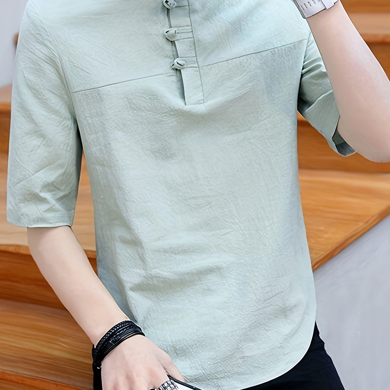 Men's Pure Cotton Chinese Style Stand Collar Top Summer Short Sleeve T-Shirt High End New Traditional