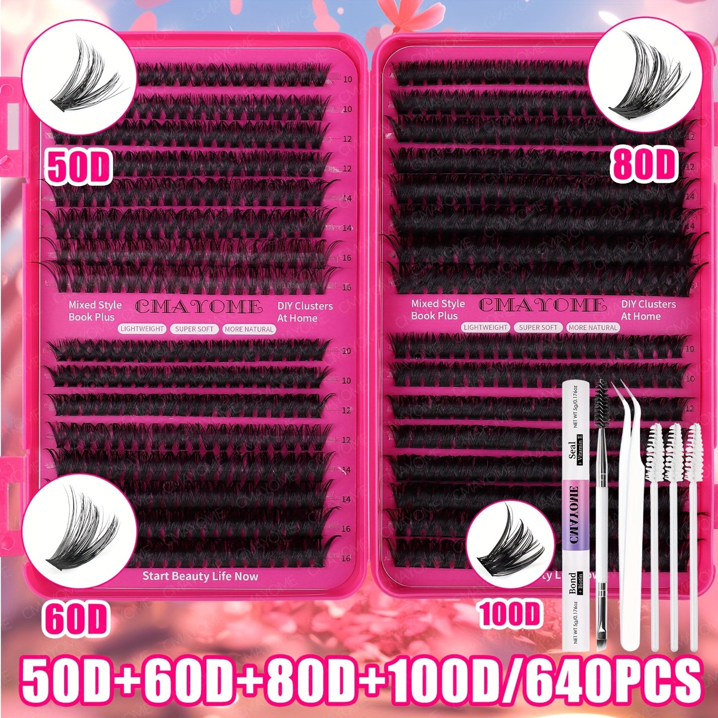 Set de Cils Postiches Fluffy – 240/640 pcs, Grande Capacité, 4 Styles à Mixer, Longueurs Mélangées 8-18 mm, Épaisseurs 10D-100D, Inclus Colle et Outils, Réutilisables et Durables, Idéal pour Débutants, DIY, Extensions et Effet Naturel