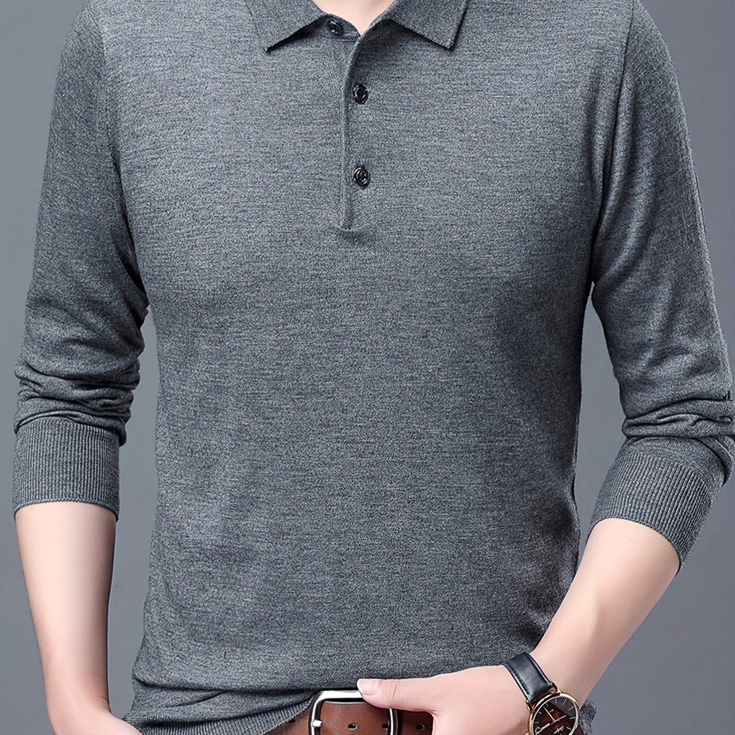 Men'S Slim-Fit Long Sleeve Shirt - Soft Stretchy Knit Button-Front Collar, Solid Color Casual & Formal Tops for Spring/Fall, Office, Party, Everyday - Easy-care Men'S Clothing, Office Attire, Classic Collar, Durable Construct