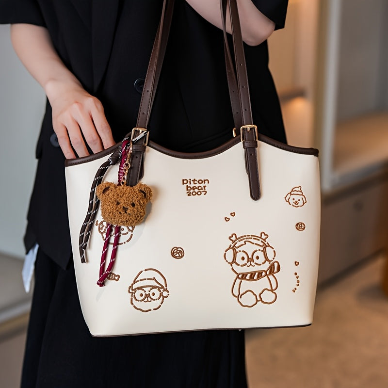 Sac Cabas Femme Stylé – Grande Capacité, Détails Marron, Motif Animal Amusant, Parfait pour le Quotidien et les Déplacements, Poignées Solides