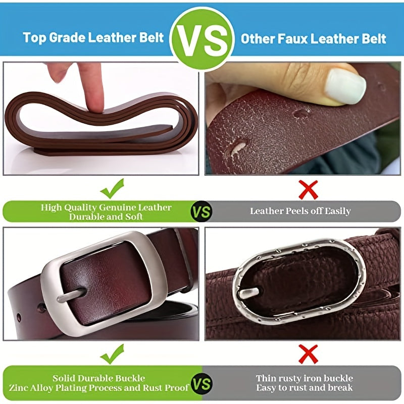Ceinture en cuir véritable pour femmes – Lanière en cuir marron élégante avec boucle métal-like, pour jeans, robes, tenues formelles et quotidiennes, ceinture durable pour usage quotidien et occasions spéciales