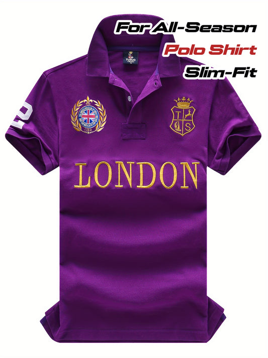 Men'S British London Royal Sport Casual Polo Shirt |, Breathable, Slim Fit, Embroidered, Half Placket, Short Sleeve, All-season.