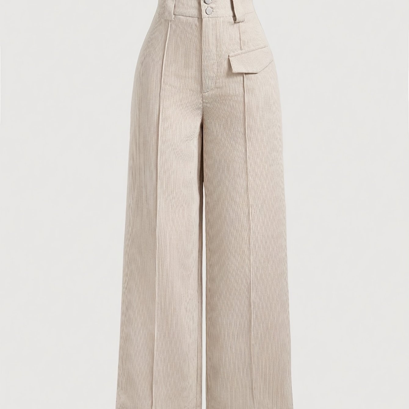 Pantalon Femme Grande Taille – Jambe Droite et Large, Boutons, Léger, Confortable, Tous Saisons