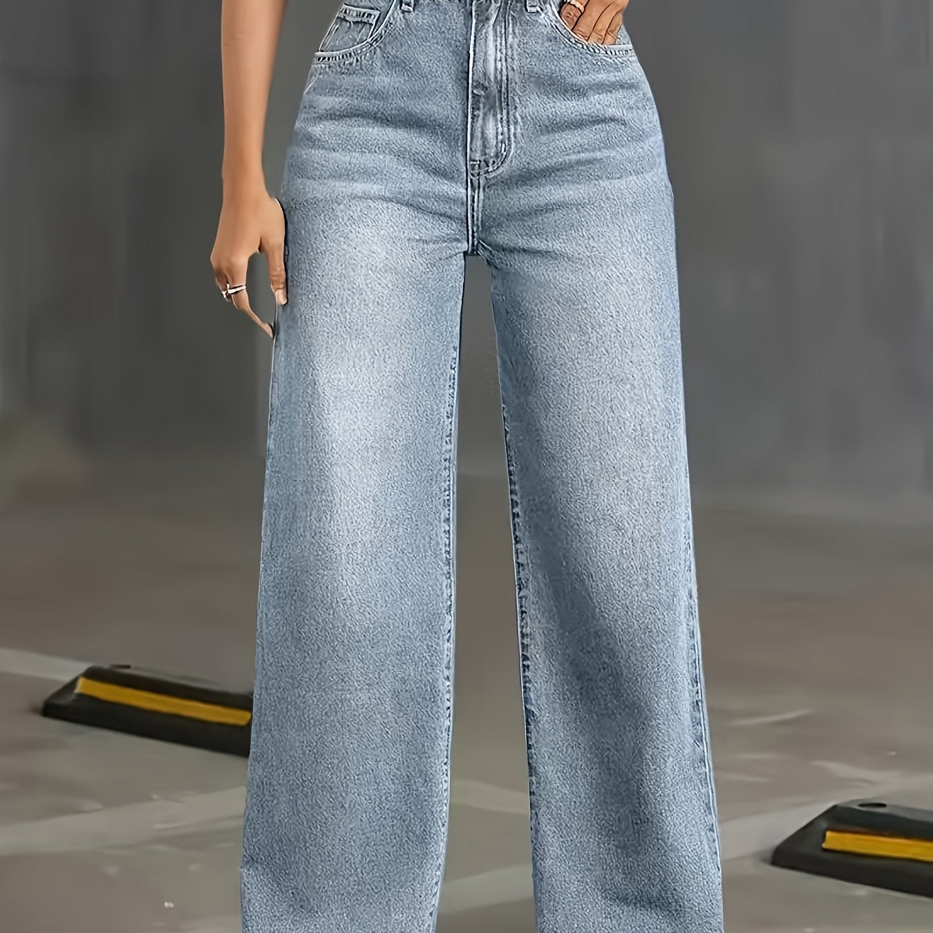 Jean Femme Taille Haute Extensible – Pantalon Droit Non Transparent avec Fermeture Bouton, Toutes Saisons, Pour Quotidien, Travail et Shopping, Jean Bleu Clair Classique, Pièce Polyvalente de Garde-Robe