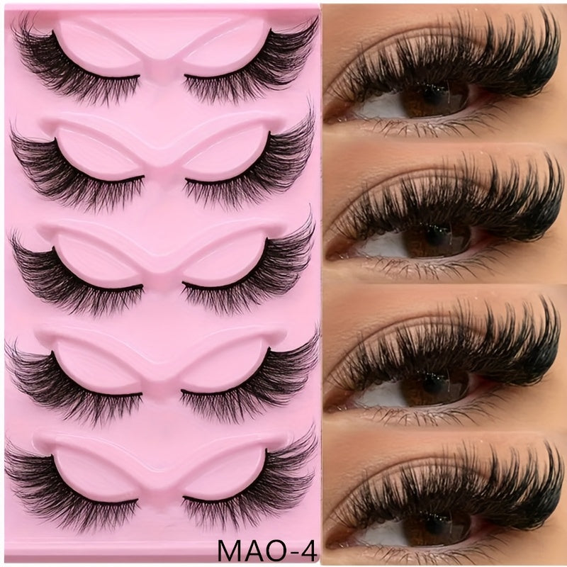 5 Paires de Cils Cat Eye – Matériau 3D Doux et Confortable, Style Fox Eye Épais et Exagéré, Effet Fluffy et Recourbé à la Pointe, Parfaits pour Carnaval, Rendez-Vous Quotidiens et Fêtes