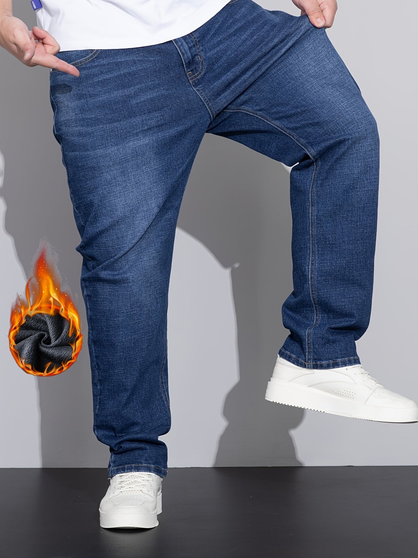 Jeans grande taille pour homme – doublure polaire, stretch, chaud, durable et confortable, idéal travail en extérieur, collection automne/hiver