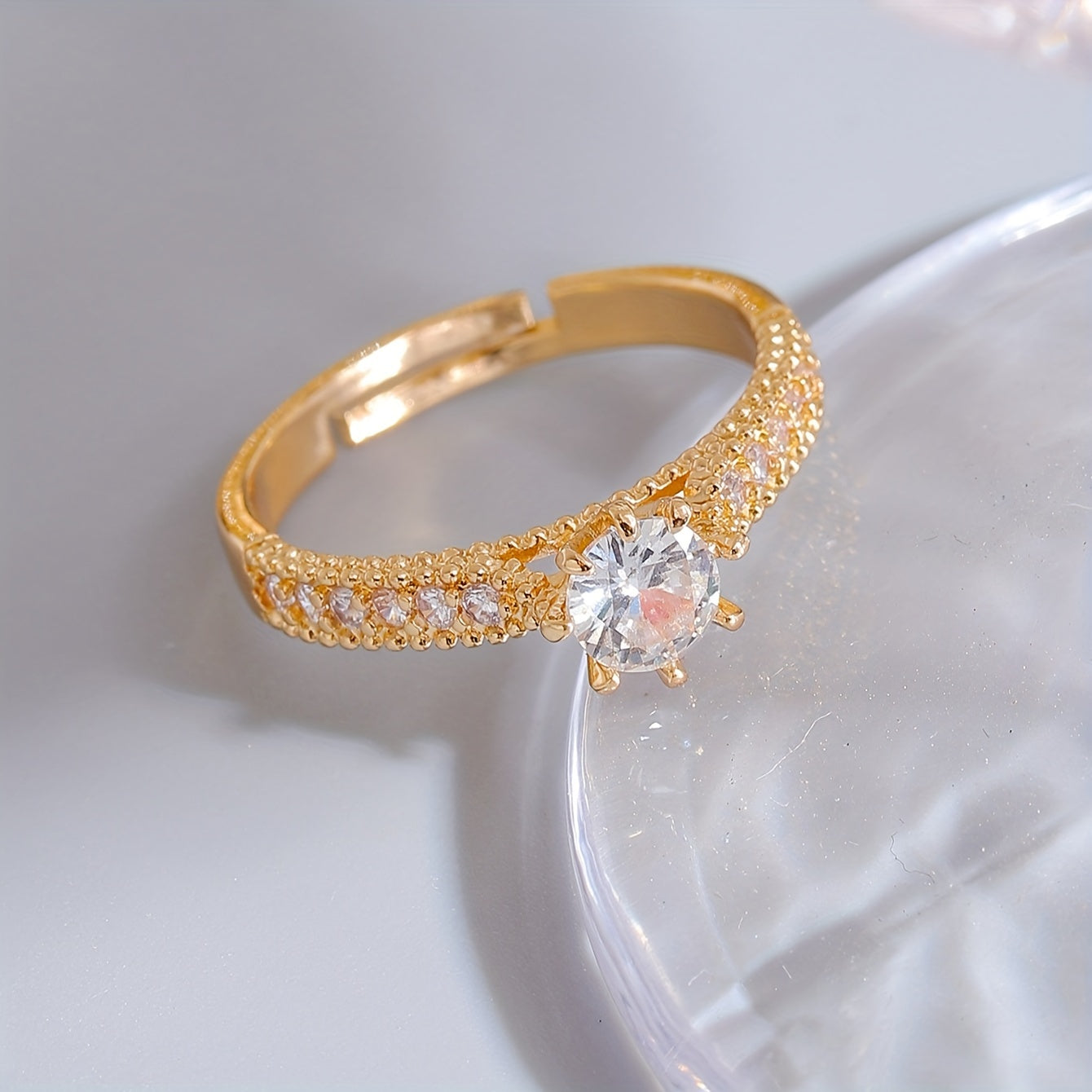 Elegant Vintage-Inspired Copper Ring with Sparkling Cubic Zirconia - Adjustable Open Design for Everyday & Party Wear