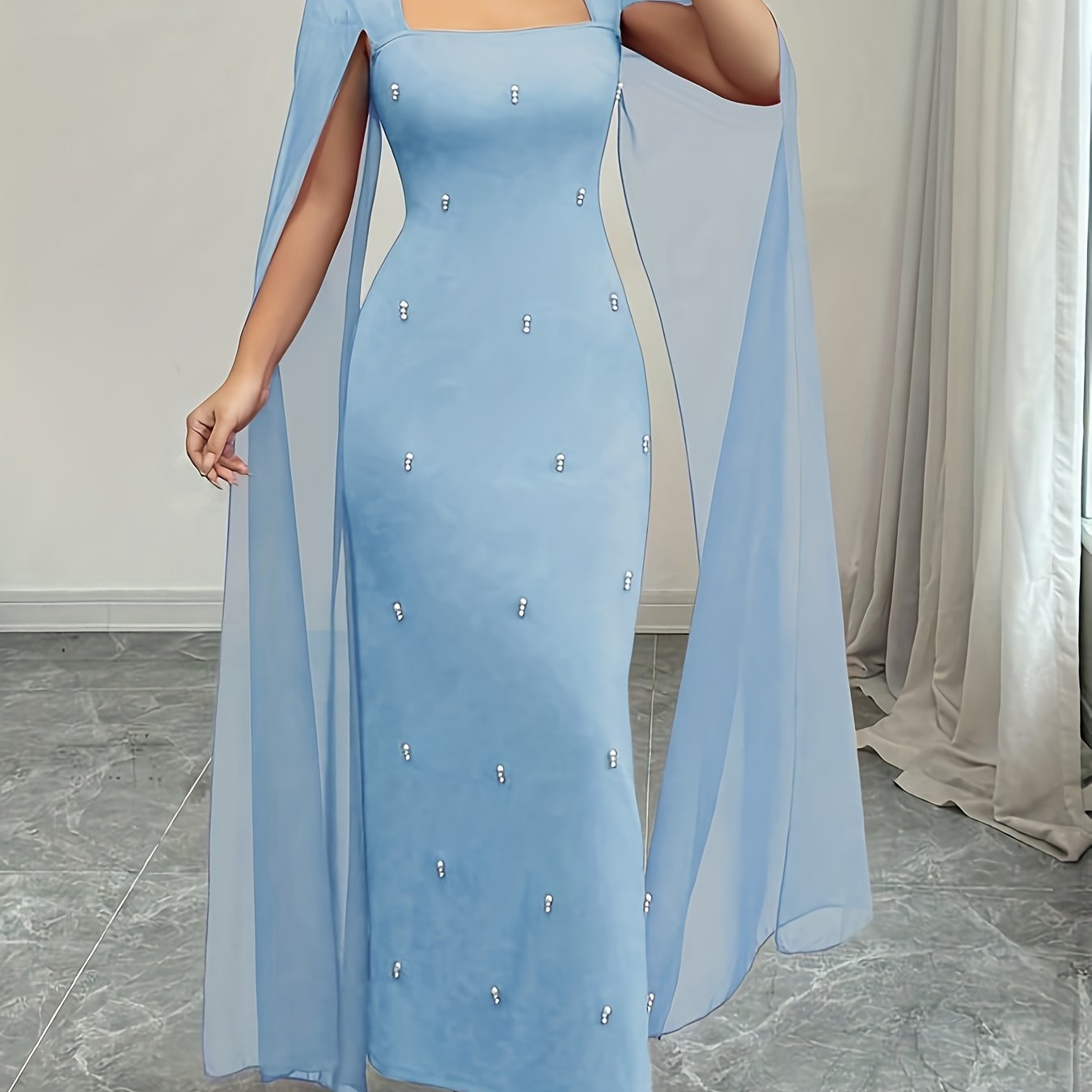 Elegant Everyday Party Fitted Shawl Collar Chiffon Sheer Stretchy Red Women'S Dress - Long Mermaid Gown for Spring And Summer