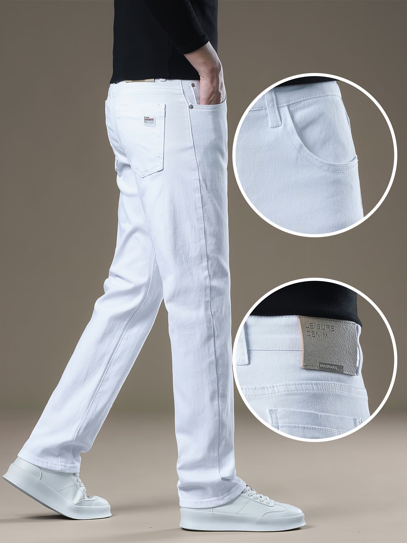 Pantalon de golf homme 2025 – Pantalon automne/hiver pour bureau et casual, jean slim extensible grande taille, coupe droite, blanc élégant, tenue business casual et sorties loisirs