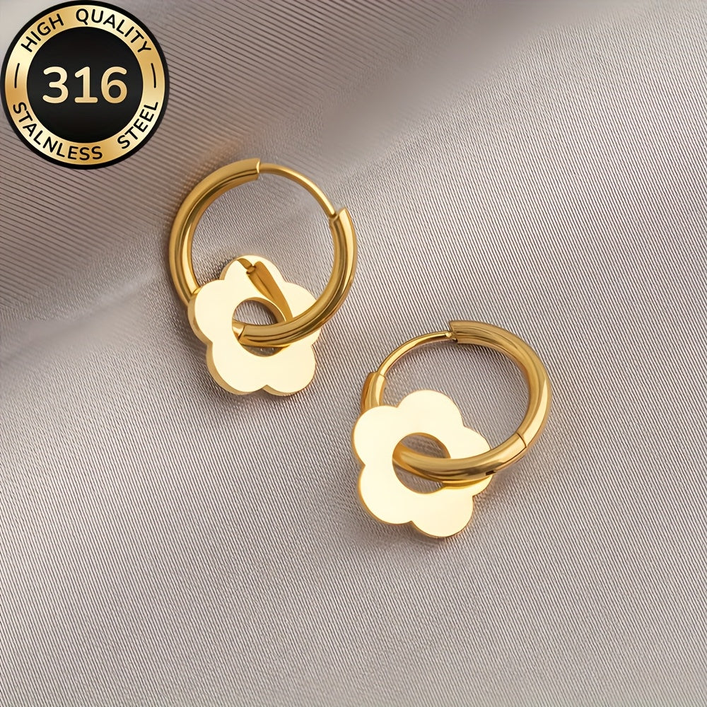 Boucles d’oreilles pendantes pour femme, acier inoxydable plaqué or 18K, hypoallergéniques et anti-décoloration, style coréen minimaliste élégant