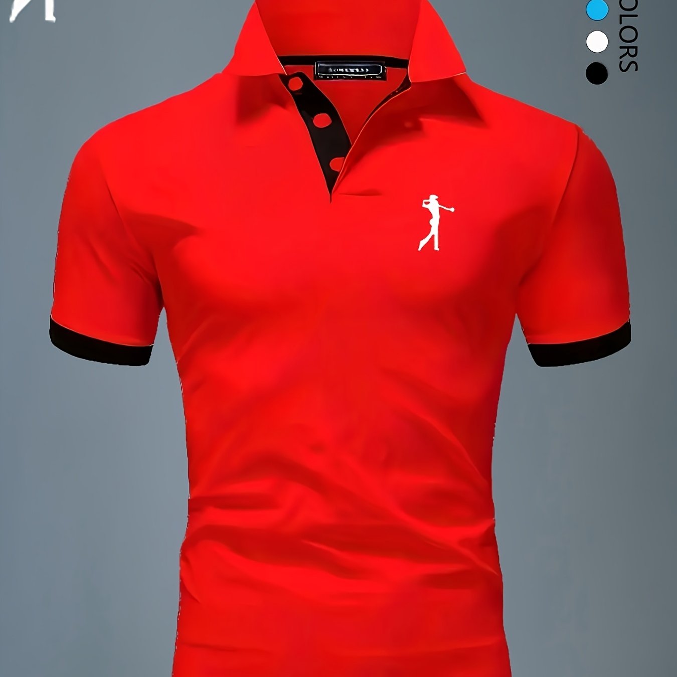 Men'S Summer Breathable Polo Shirt - Casual Short Sleeve, White with Blue Trim & Logo, Regular Fit, Geometric Pattern, Versatile for Business or Leisure Wear, Summer Casual Wear | Stylish Casualwear | Comfortable Fit