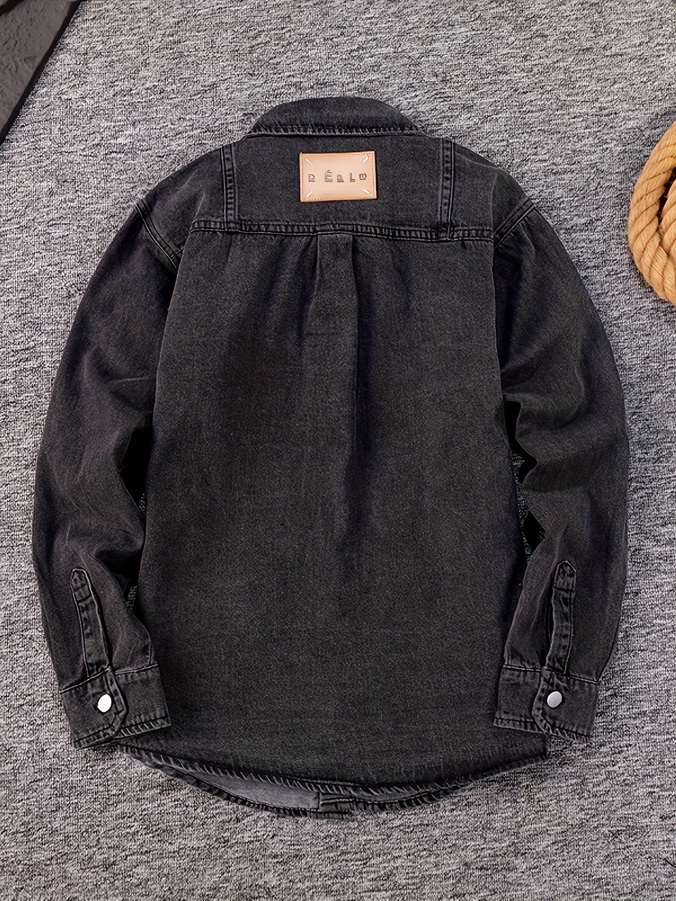 Men's Plus Size Loose Fit Non-Stretch Denim Shirt - Asymmetrical Chest Pockets, Classic Collar Long Sleeve Casual & Evening Shirt for Spring/Fall, Machine Washable, Durable Fabric, Fall Outfit, Stylish Menswear, Sturdy