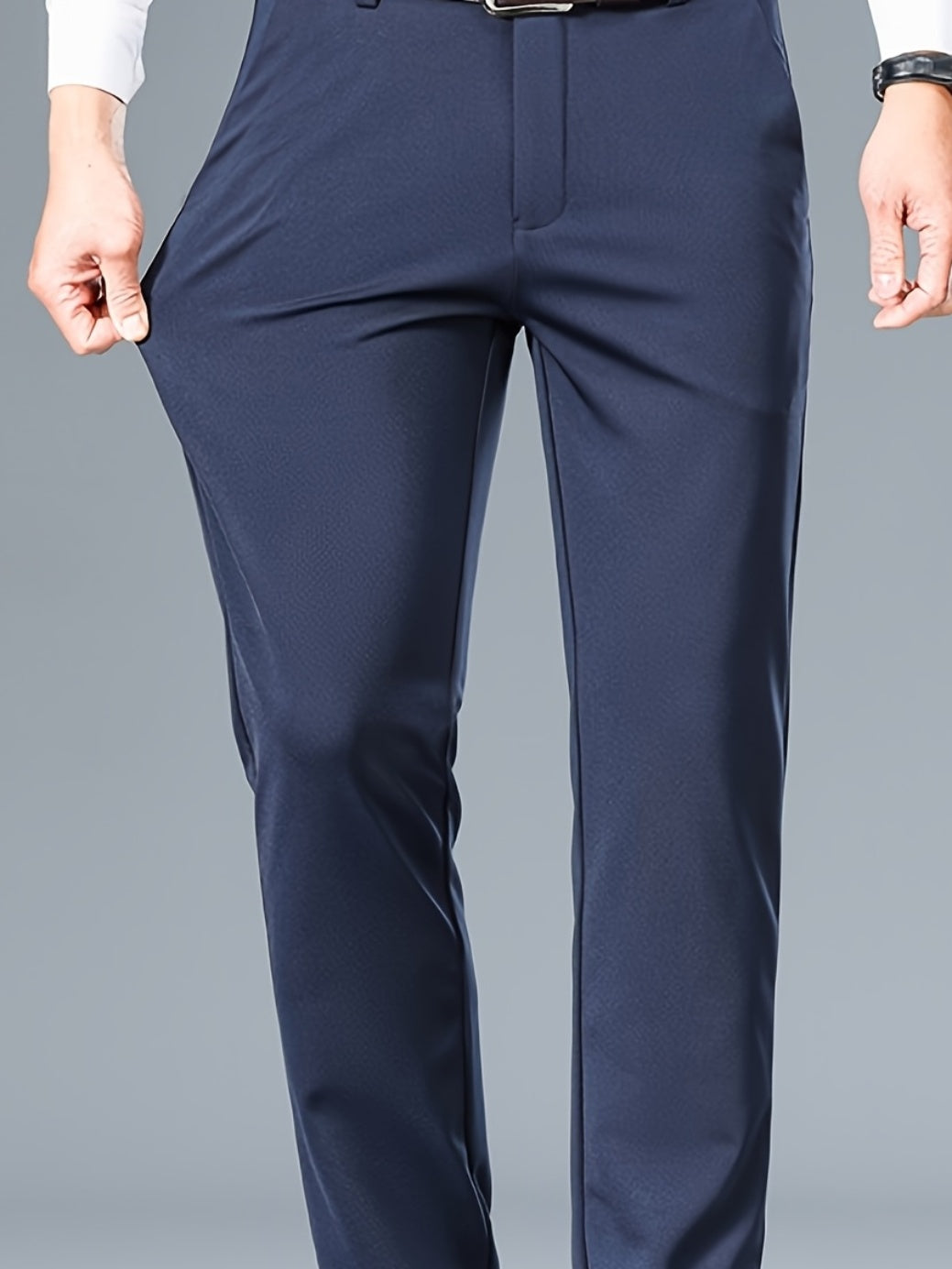 Pantalon Homme Business Léger – Gris, Jambe Droite, Tout Saison, Sans Ceinture