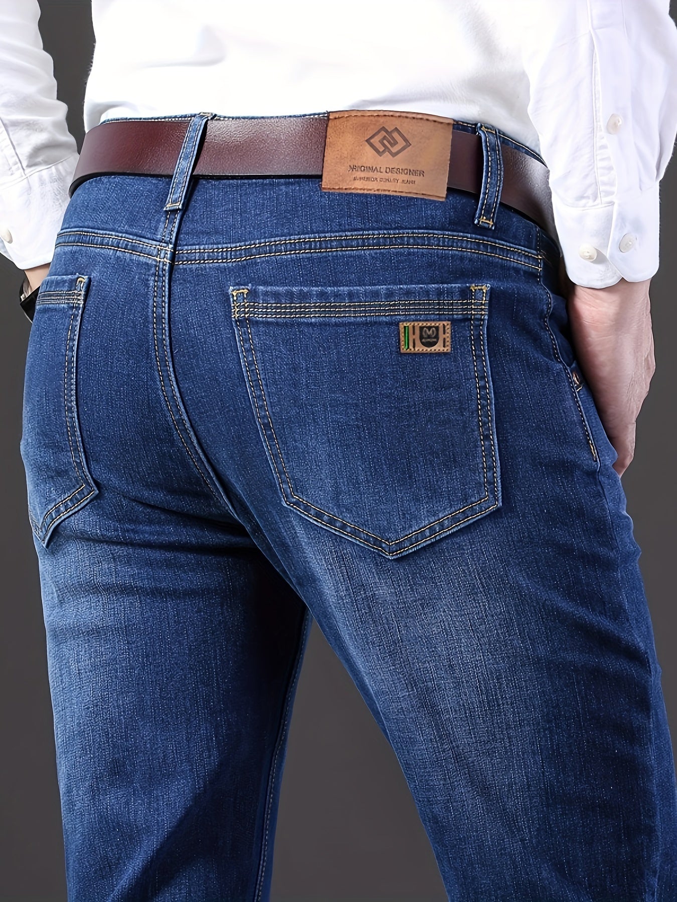 Jean classique pour homme – coupe droite semi-formelle, denim extensible, style business