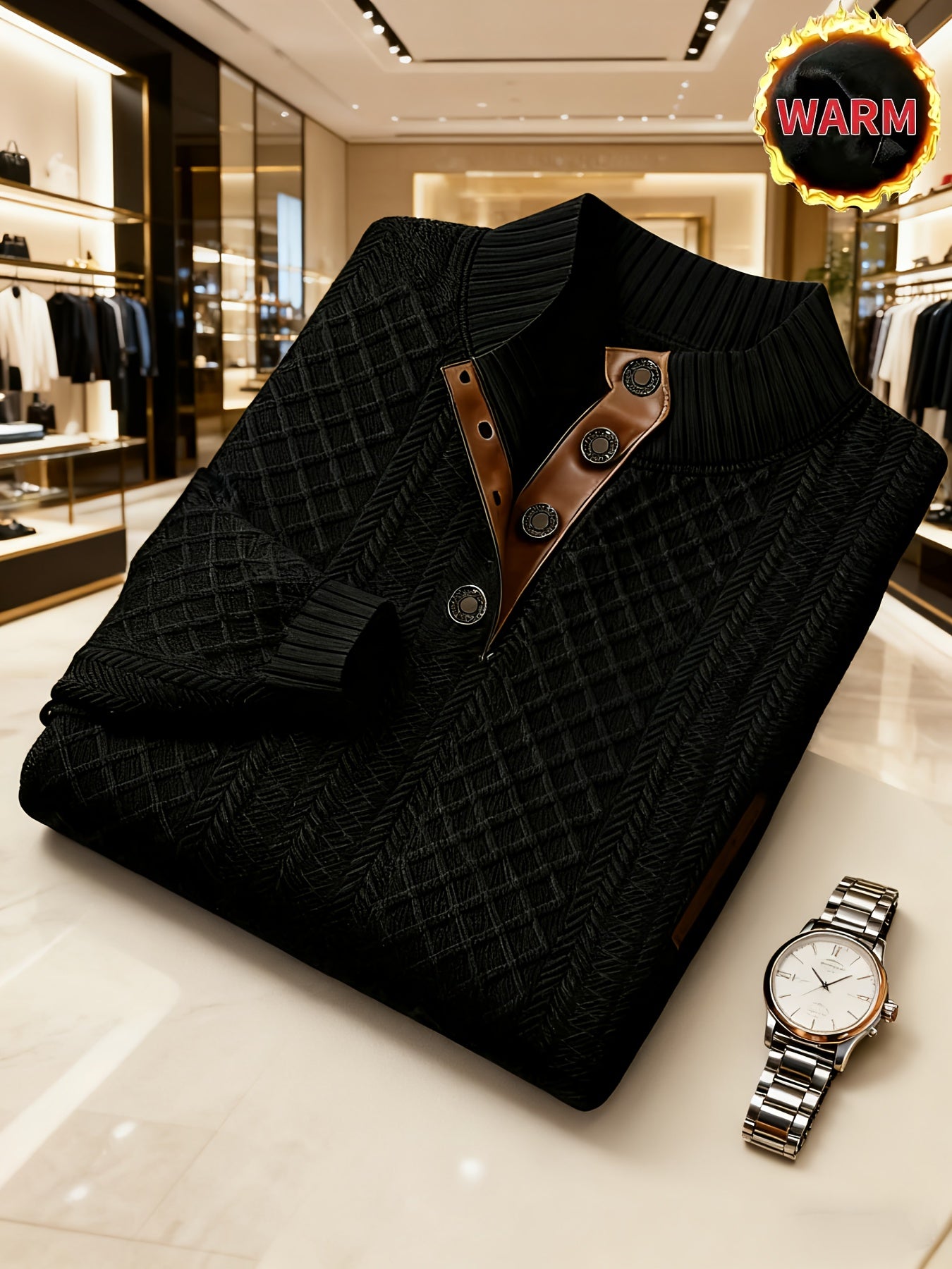 The Men'S Autumn And Winter Christmas High-Neck Jacquard Knitted Sweater Is a Casual Style Made from a Heavy 280G/M² Fabric with Random Textures. It Features a Mature And Stylish High-Neck Pullover Design, with