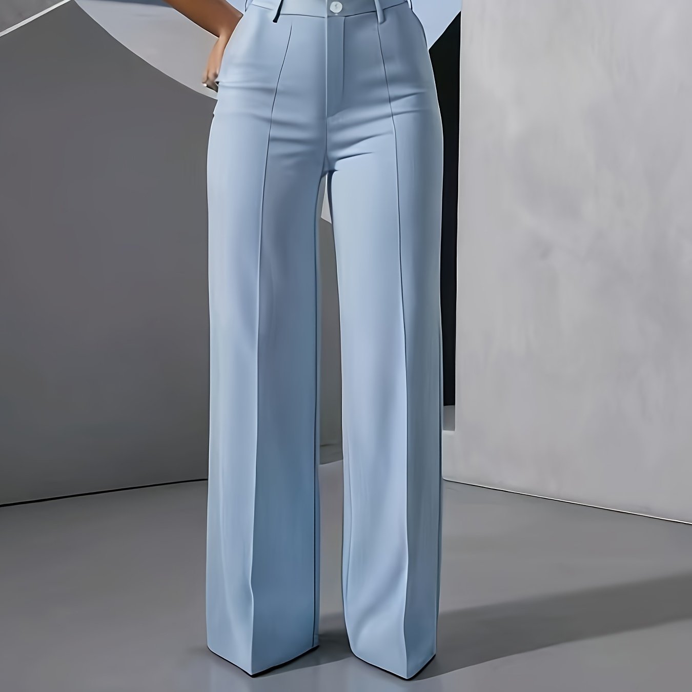 Pantalon Femme Bleu – Jambe Large, Boutons, Sans Ceinture, Résistant aux Plis, Bureau et Semi-Formel