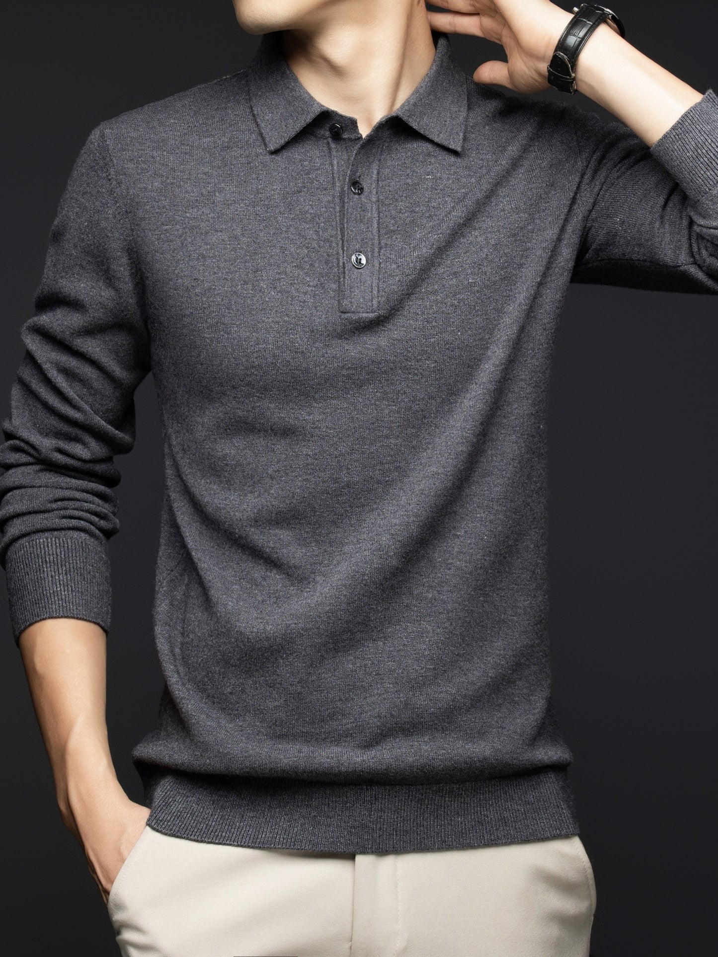 Men's Winter Warm Wool Blend Shirt - Burgundy Collar Button-Front Sweater Jacket, Long Sleeve Solid Color Casual & Formal Wear, Hand Washable Pullover Sweater Coat