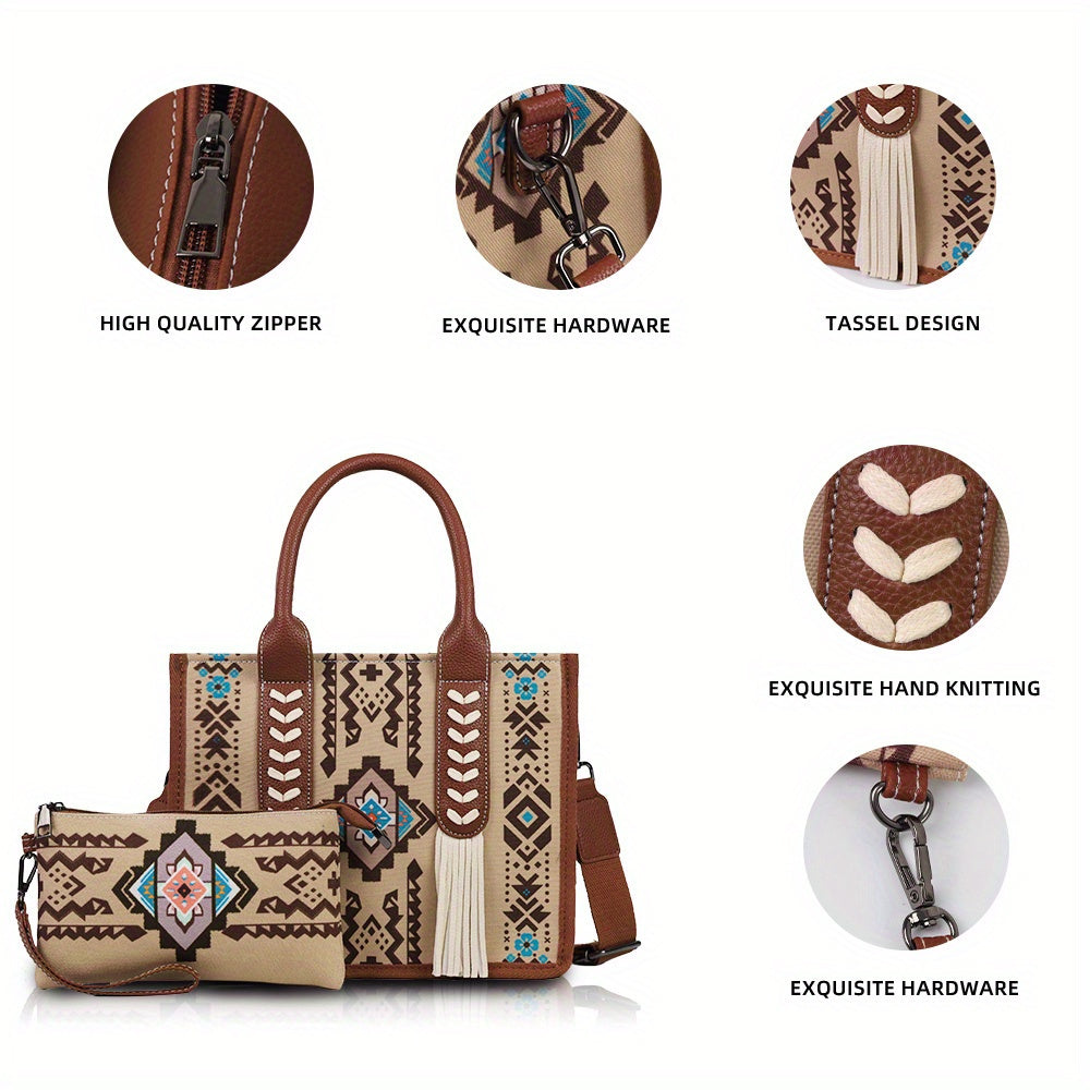 Sac Boho pour femmes – sac fourre-tout de voyage bohème, sac vintage et sac à bandoulière pour femme, sac à bras avec corde tressée, sac de week-end grande capacité, sac western élégant et décontracté