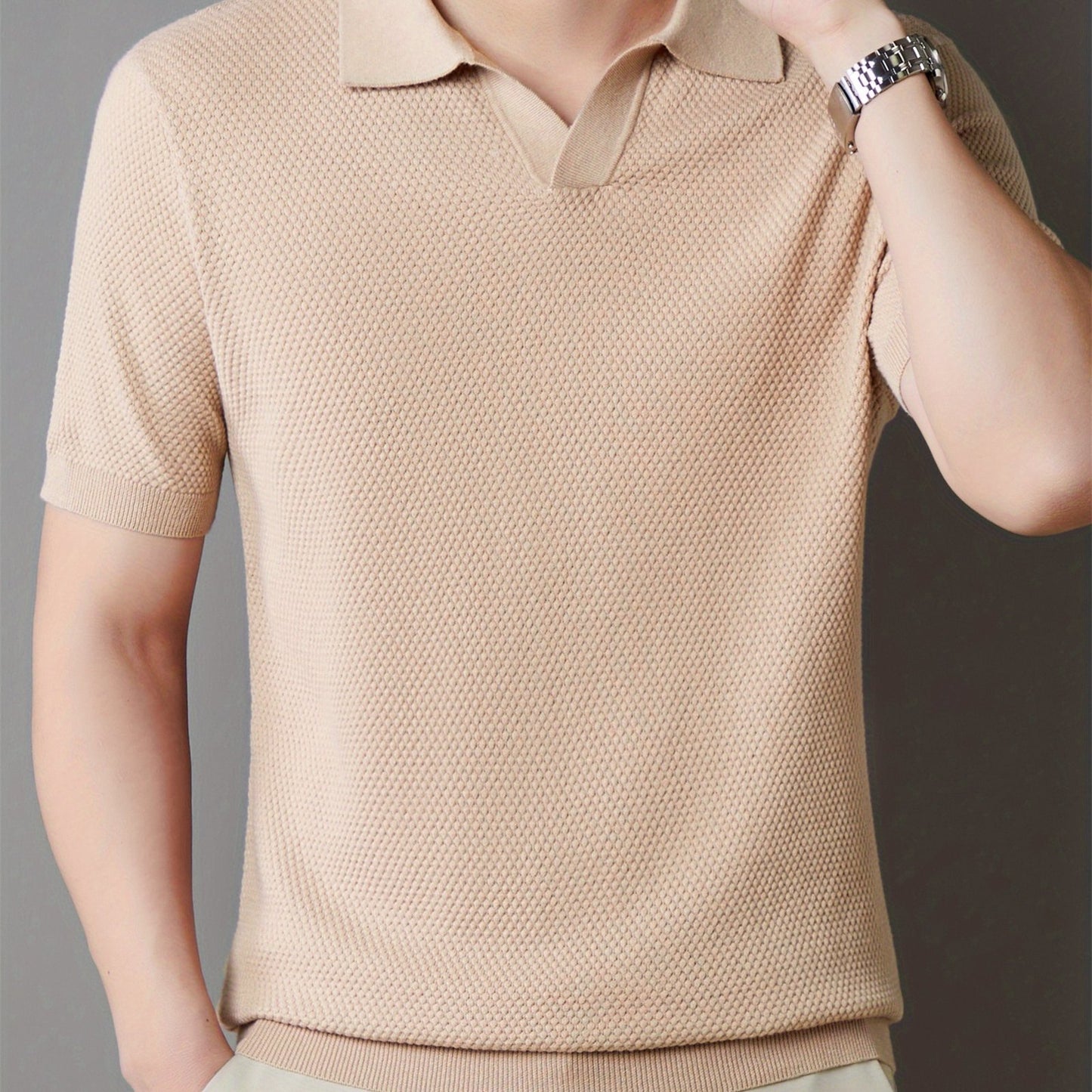 Men's 100% Cotton Shirt - Classic Fit Casual Short Sleeve, Solid Color Button- Collar for Spring/Fall, Versatile for Office & Casual Attire