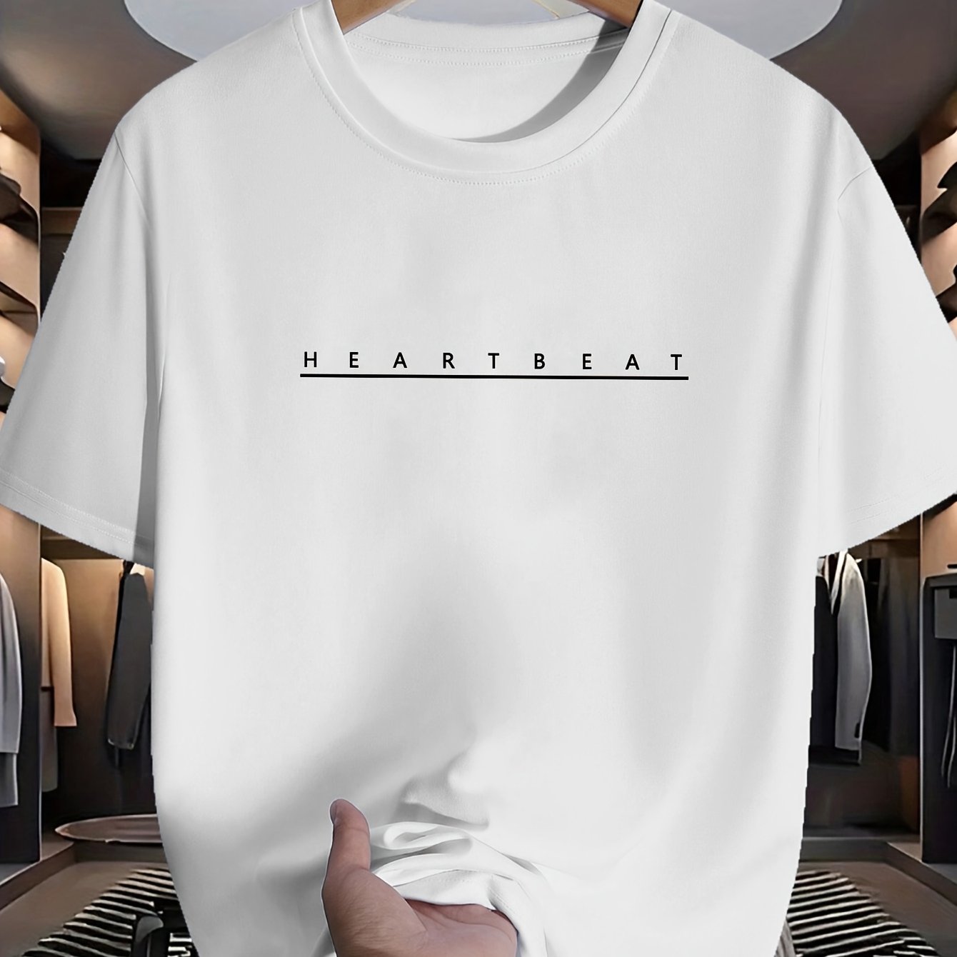 2025 Summer New Arrival Plus Size Men's Fashion Trendy Comfortable Designer Letter "heart beat" Graphic Printed Top Tee 180g 100% Cotton, PLUS SIZE