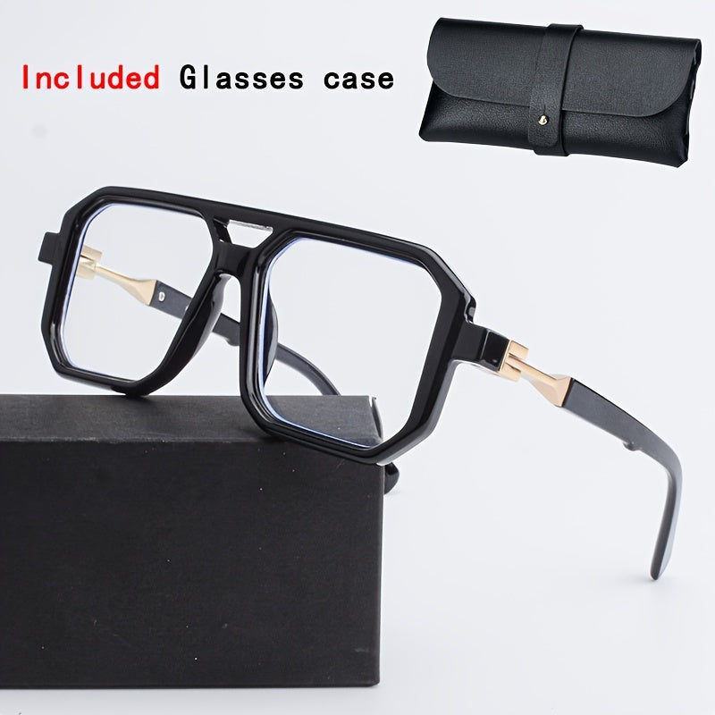 Coolyiyou Fashion Retro clear Double Bridges Square Glasses for men women Flat Light glasses fashion glasses, Ideal Choice for Protect against blue light from computers and electronic devices, Gifts with Case, Cloth