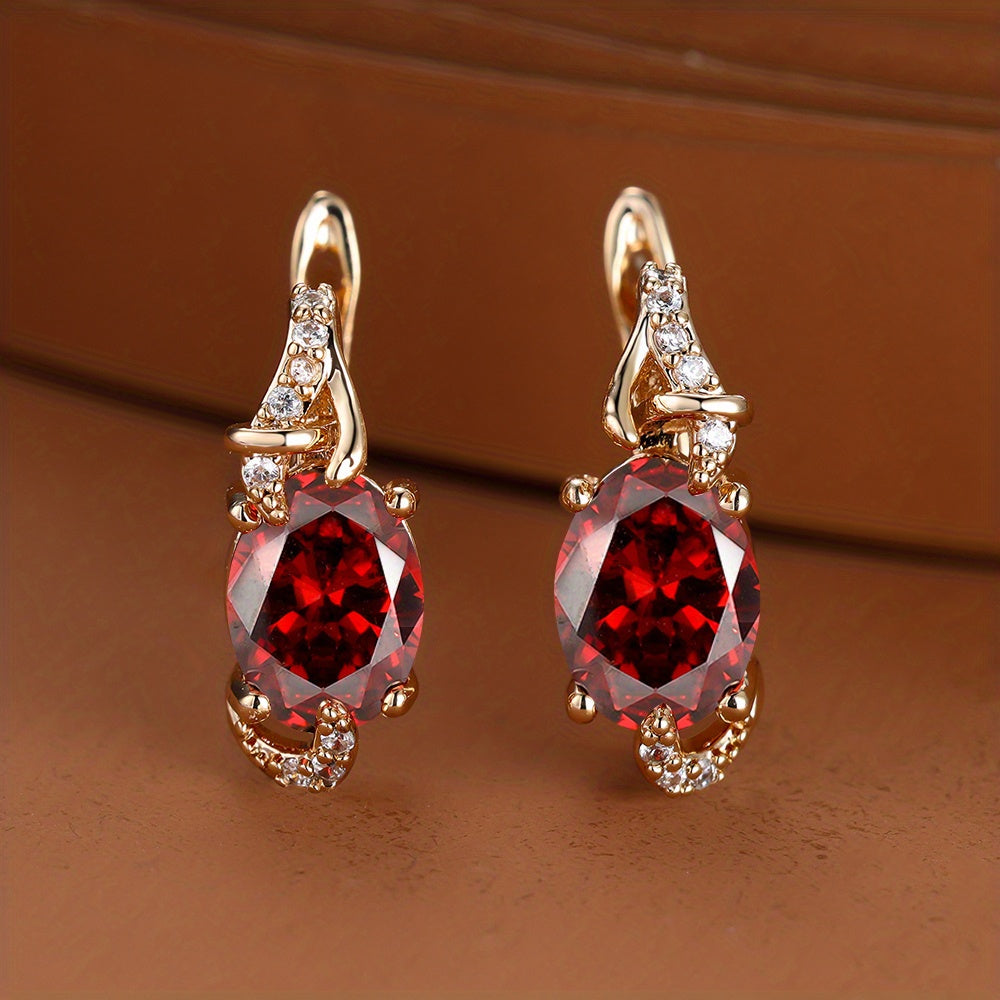 Boucles d'Oreilles Plaquées Or 18K – Pierre Colorée Taille Ovale, Style Élégant