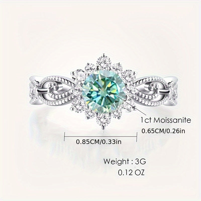 Vintage 1 Carat Green Moissanite Ring 925 Sterling Silvery Birthday Wedding Gifts for Women Girls